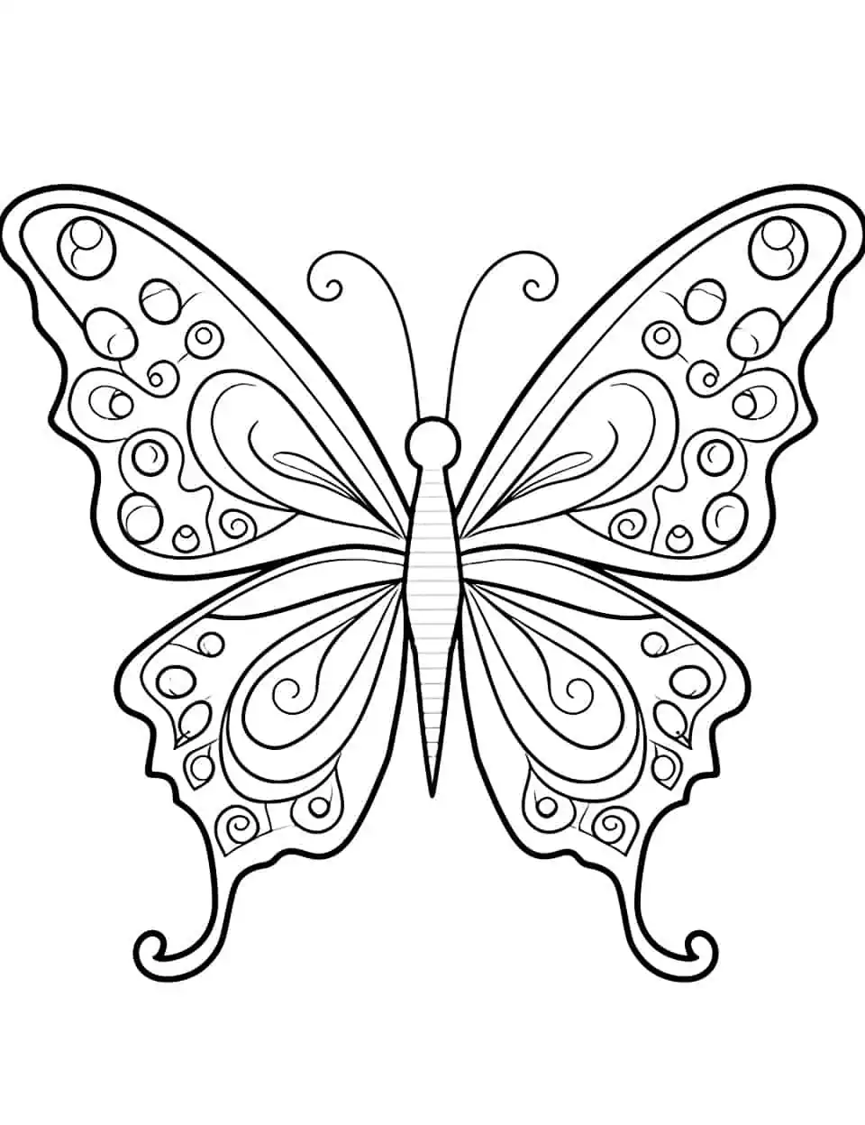 Fluttering Elegance Butterfly Coloring Page - A detailed coloring page featuring a graceful butterfly with intricate wing patterns.