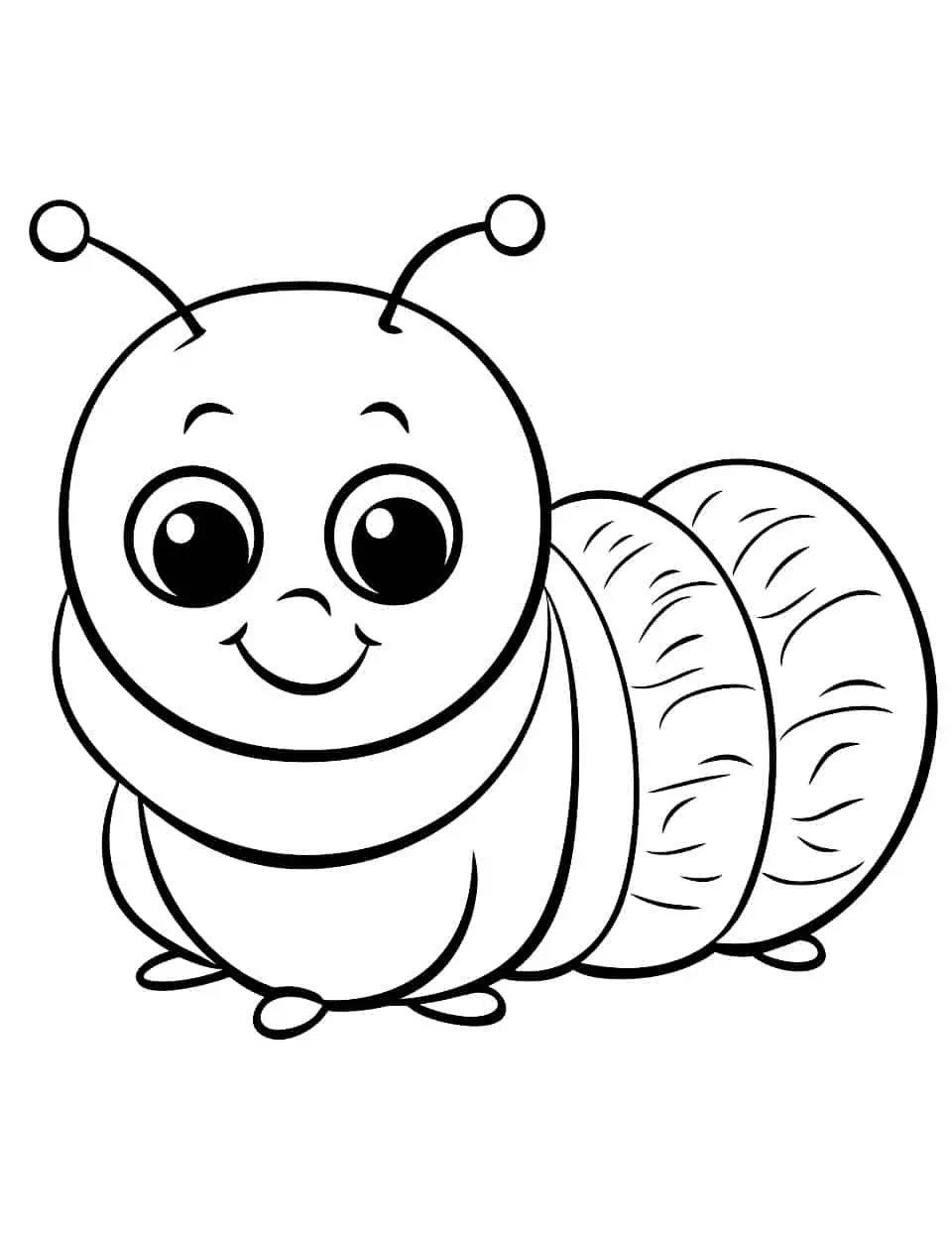 Charming Caterpillar Coloring Page - A cute coloring page showcasing a smiling caterpillar ready to transform into a butterfly.