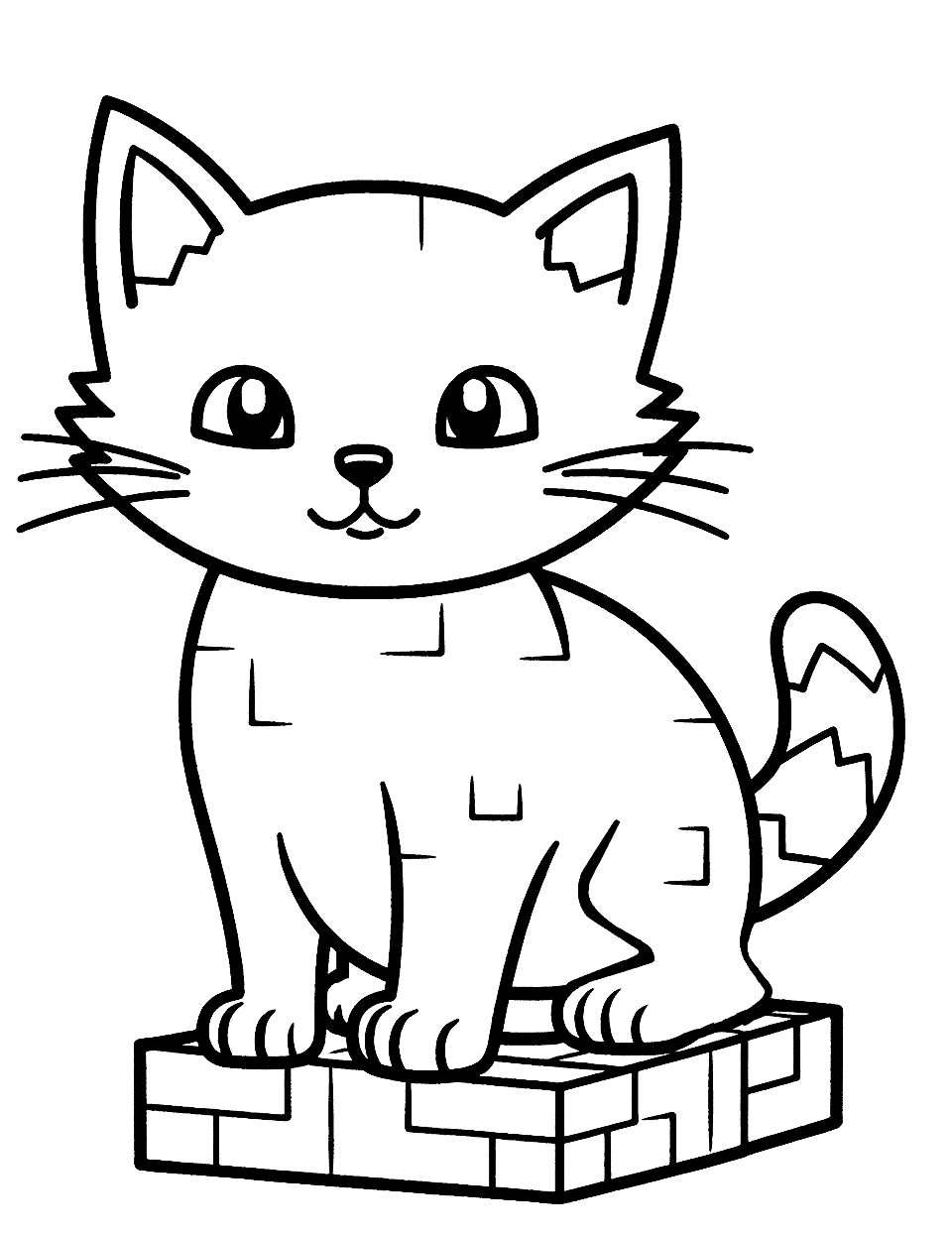 Minecraft-Inspired Blocky Cat Coloring Page - A Minecraft-inspired cat composed entirely of squares and rectangles for that pixelated look.