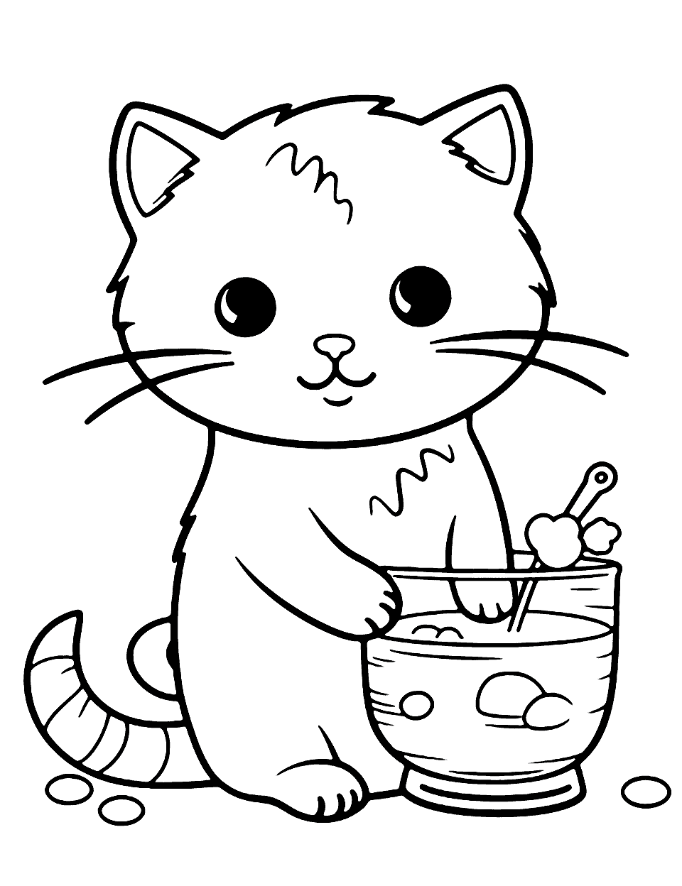 Kawaii Cat Drinking Bubble Tea Coloring Page - A cute, chubby cat enjoying a refreshing bubble tea.