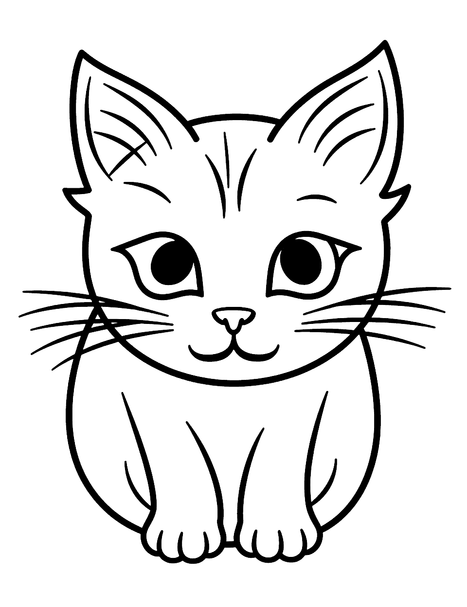 Easy Coloring Page of a Cat's Face Cat - A simple, easy-to-color image of a cat’s face.