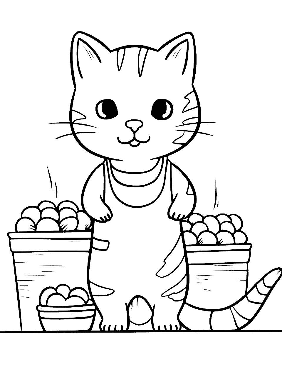 Cat Selling Ice Cream Cones Coloring Page - A charming cat in an apron selling an array of colorful ice cream cones.