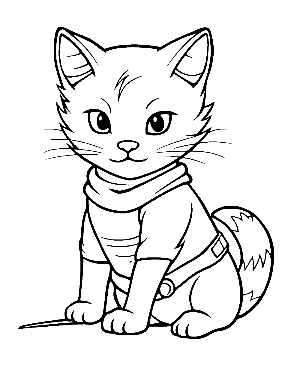 Anime Warrior Cat Coloring Page - An anime-style warrior cat with a determined expression, ready for battle.