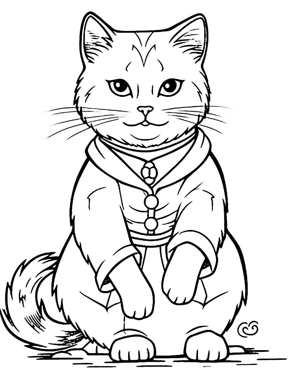 Cat Clan Leader Coloring Page - A regal cat clan leader addressing its subjects from a higher ground.