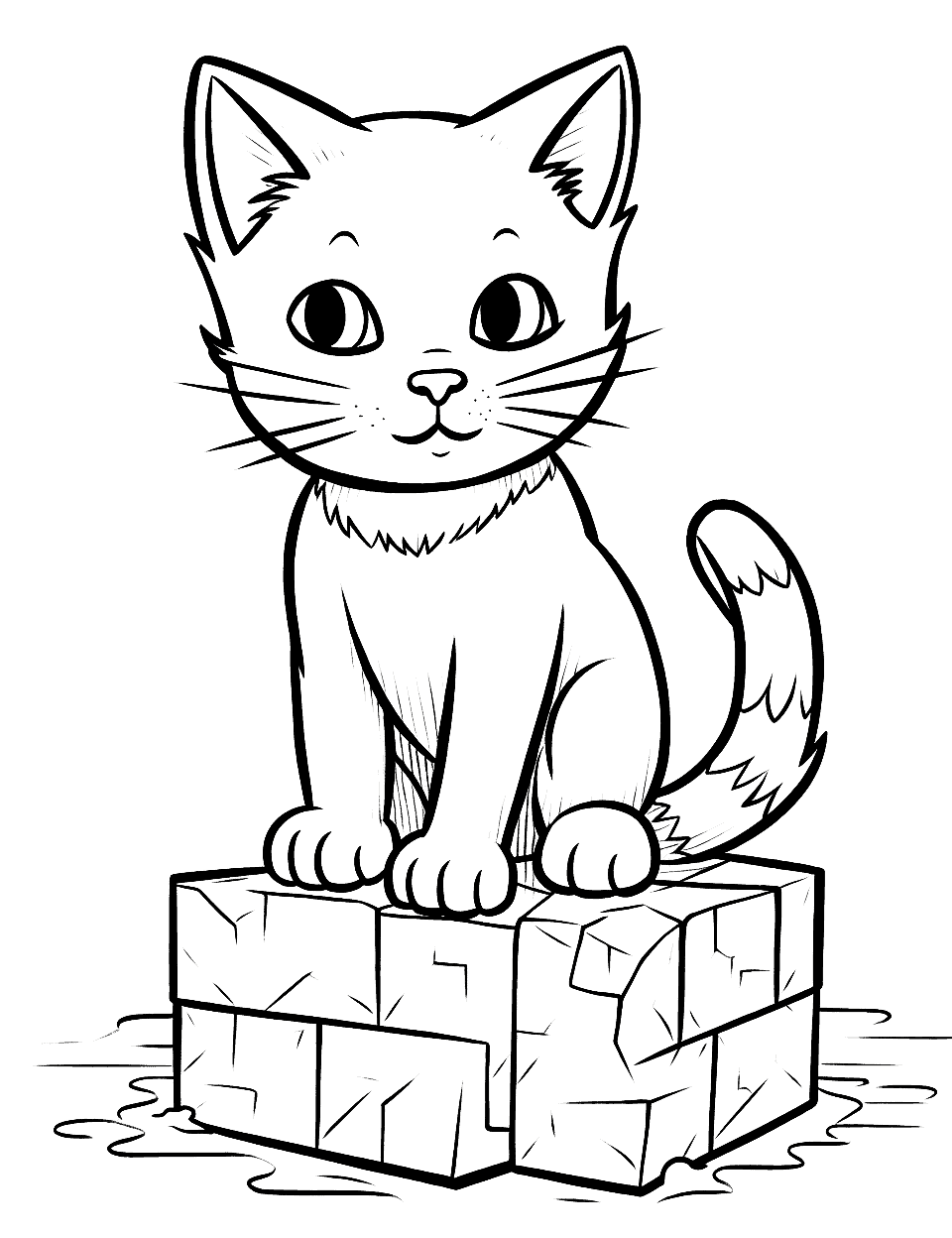 Cat on a Diamond Hunt Coloring Page - A Minecraft cat on a daring adventure to hunt for precious diamonds.