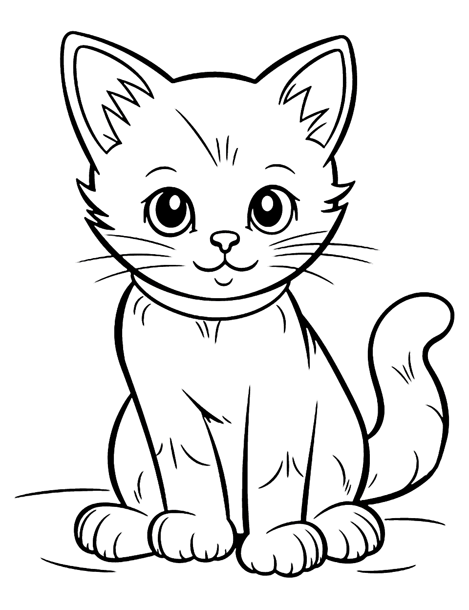 Preschool Coloring Page of a Kitten Cat - A simple and large kitten outline, perfect for preschoolers to color in.