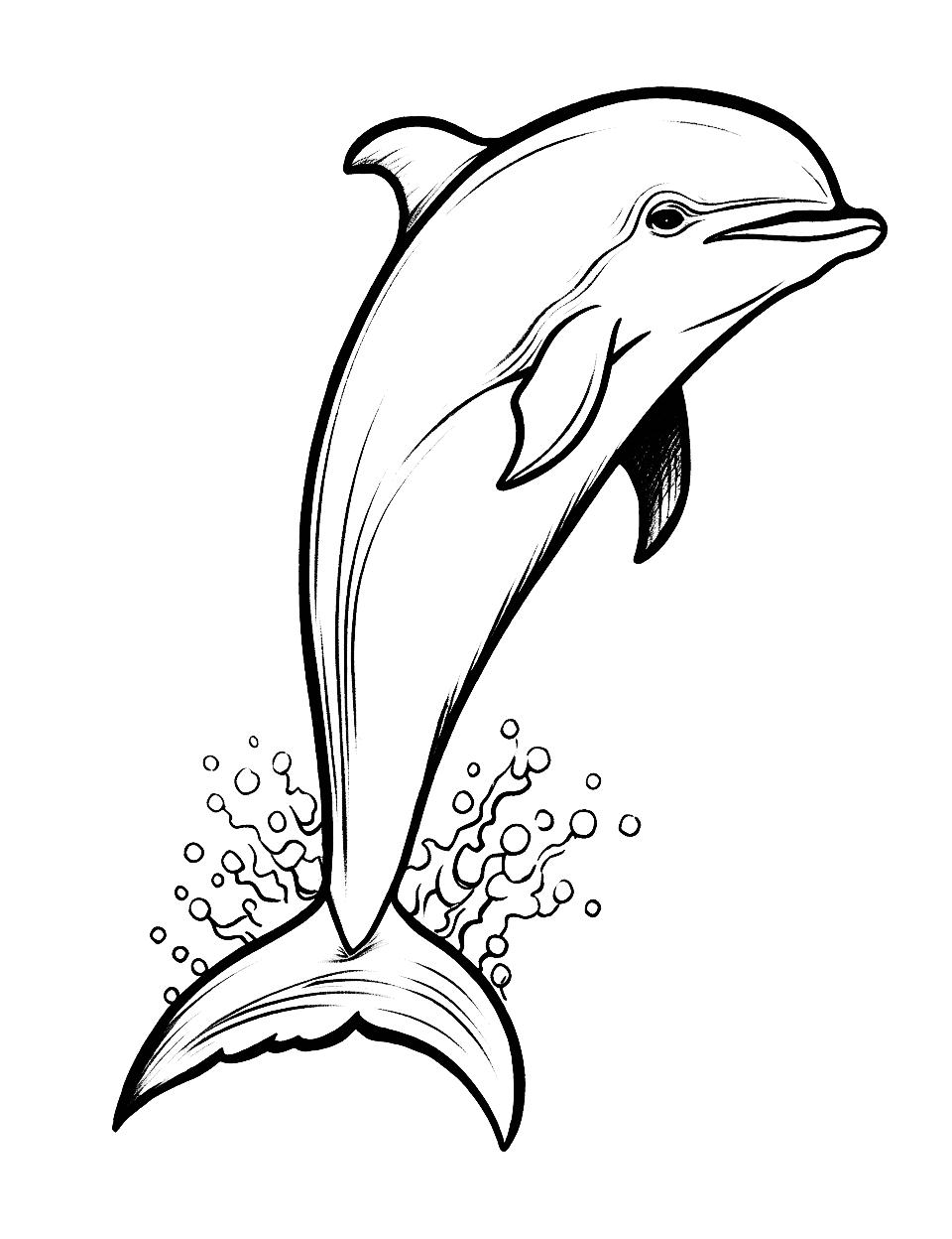 Dolphin Jumping Out of Water Cute Coloring Page - A dolphin leaping out of the water, creating a splash.