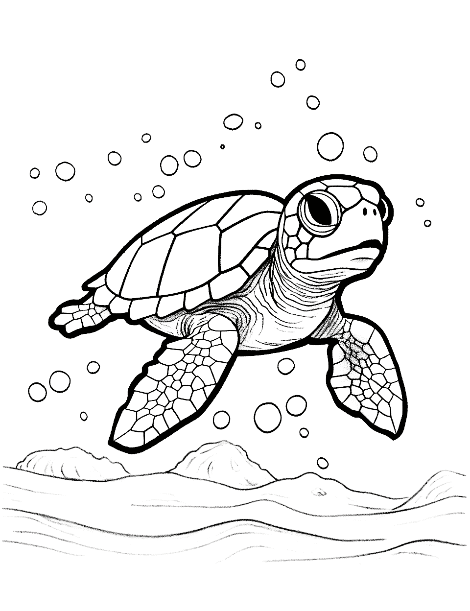 Baby Sea Turtle Coloring Page - A tiny sea turtle swimming in the ocean.