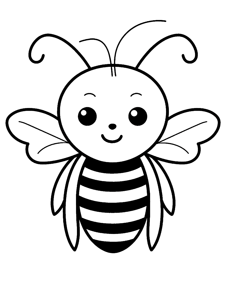 Kawaii Bumblebee Cute Coloring Page - A happy bumblebee with a friendly face and vibrant yellow stripes.