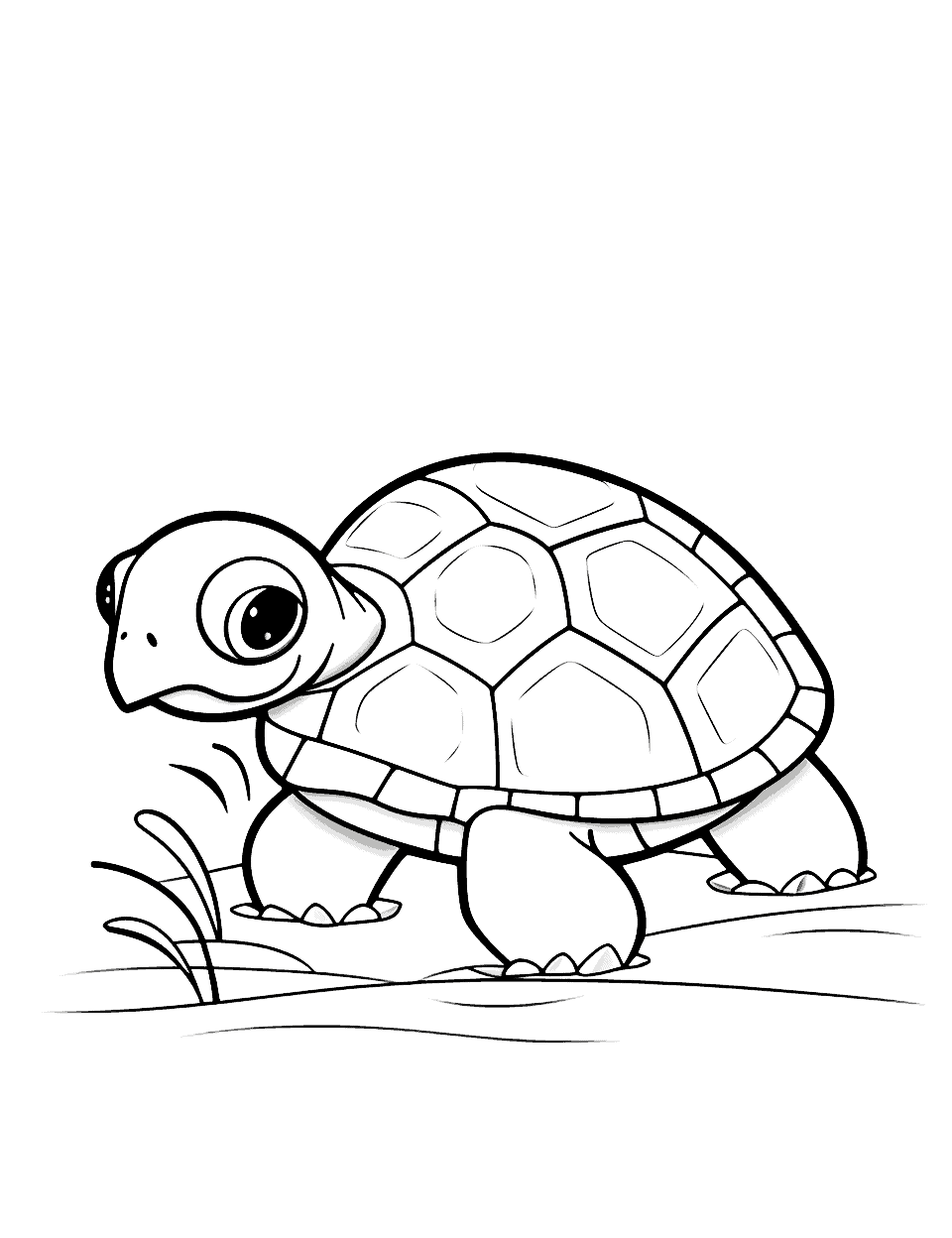 Cute Turtle in a Pond Coloring Page - A turtle is gracefully standing in calm waters.