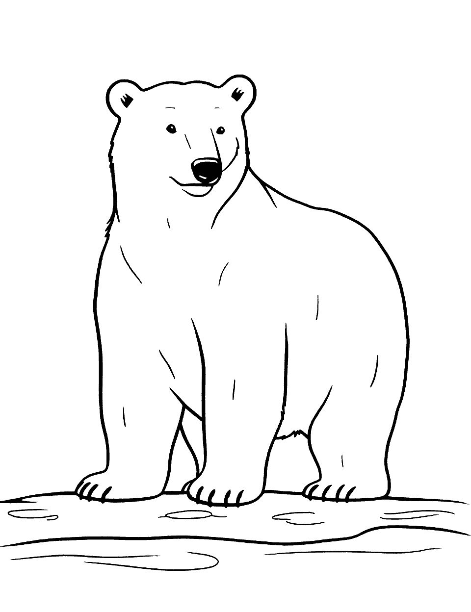 Polar Bear in the Arctic Cute Coloring Page - A polar bear is standing on the ice in a snowy Arctic landscape.