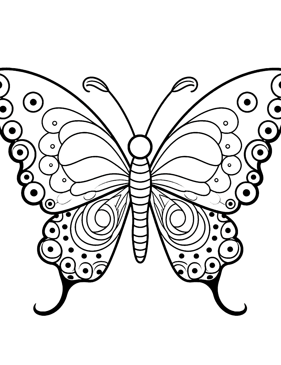 Butterfly With Intricate Patterns Coloring Page - A butterfly with detailed patterns on its wings.