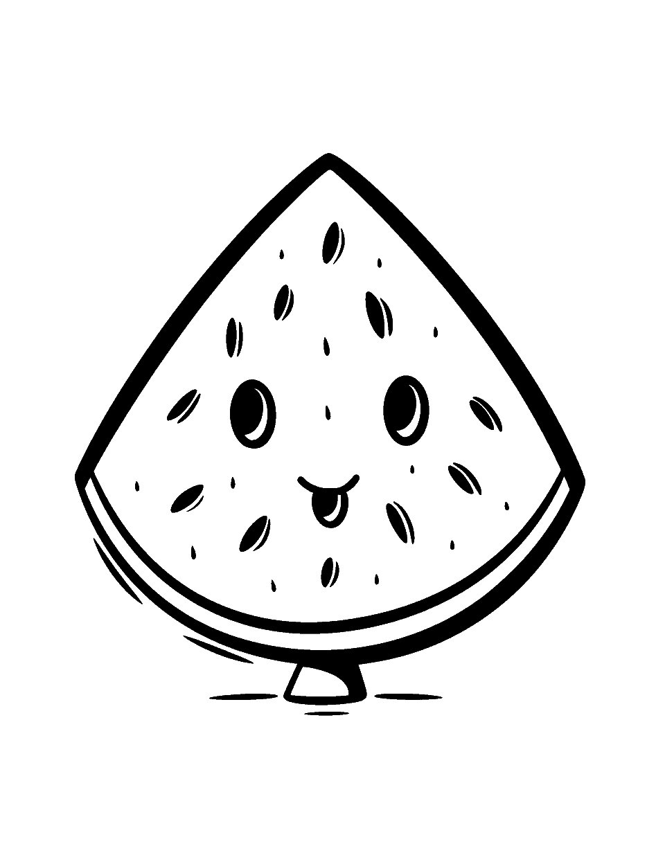 Kawaii Watermelon Slice Coloring Page - A watermelon slice with a cute face and colorful seeds.