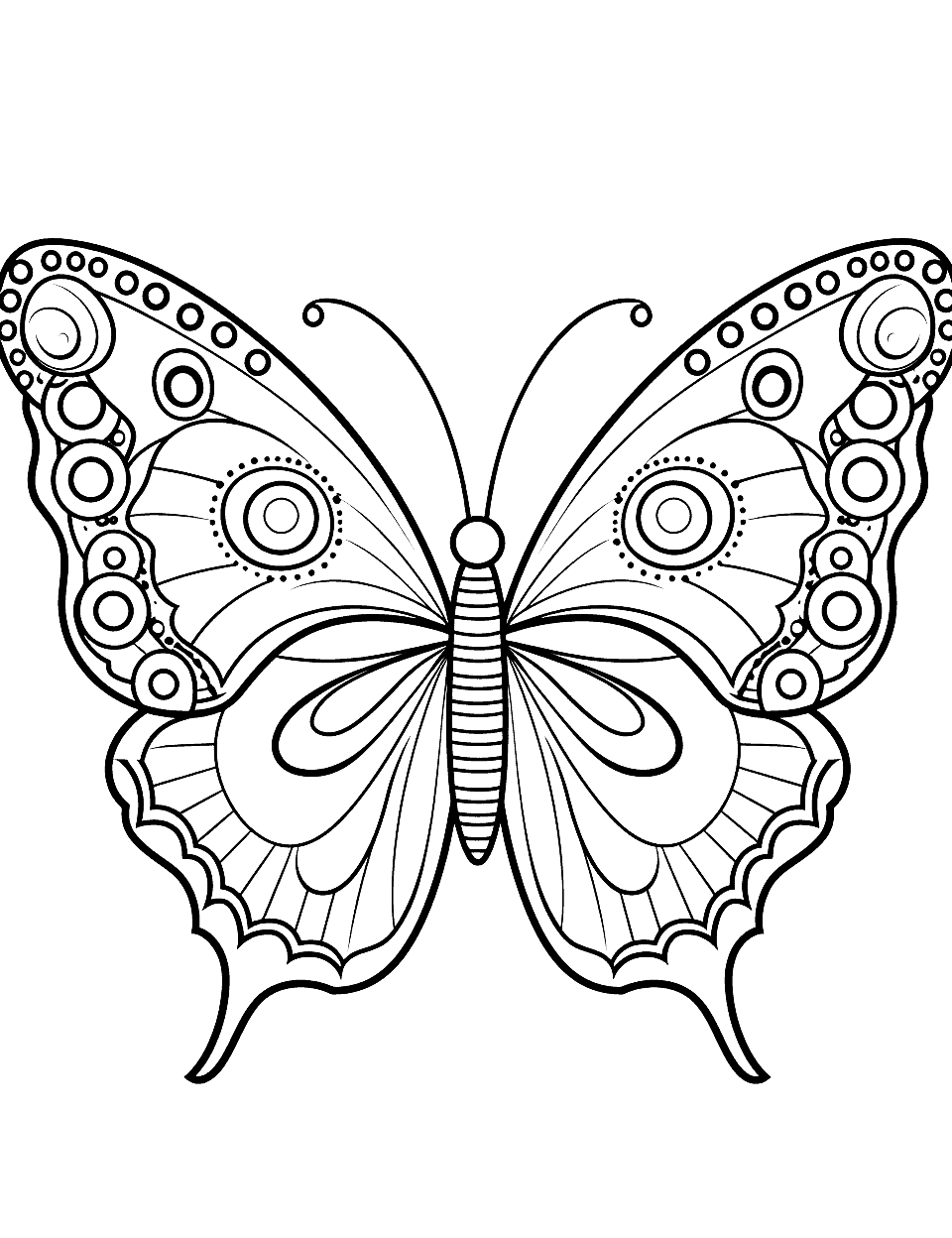 Doodle Butterfly Cute Coloring Page - A whimsical butterfly with intricate doodle patterns on its wings.