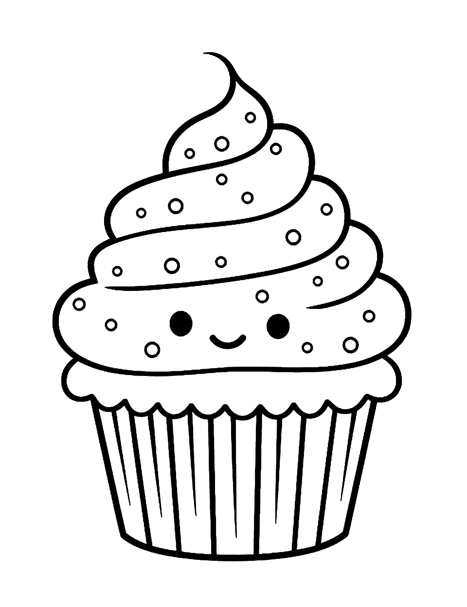 Adorable Cupcake Coloring Page - A delicious cupcake with a cute face and sprinkles on top.