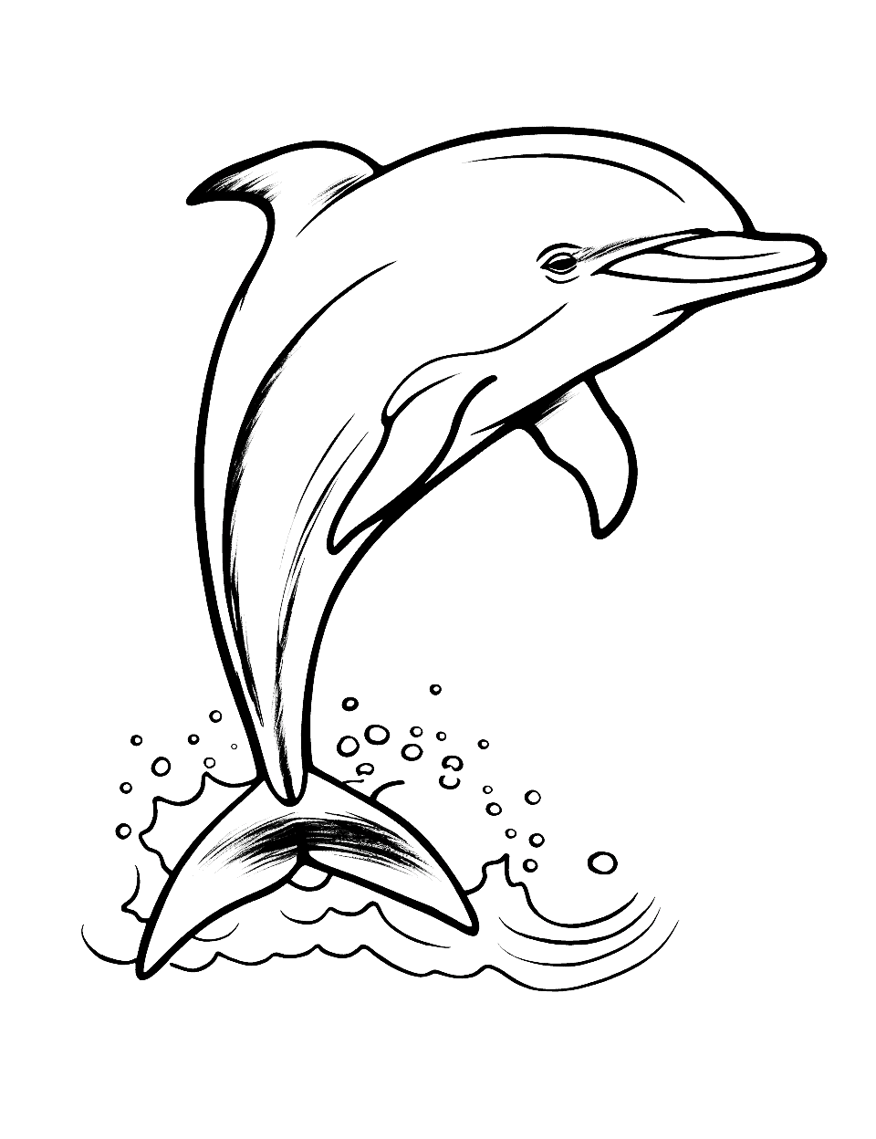 Realistic Dolphin Swimming Cute Coloring Page - A realistic depiction of a cute dolphin gracefully swimming in the ocean.