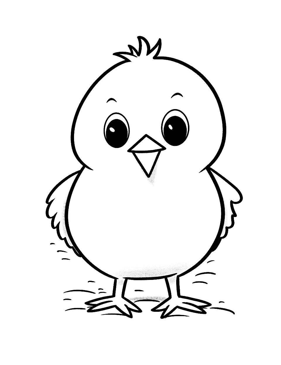 Adorable Chick Easter Coloring Page - A small and fluffy chick with big eyes and a wide open mouth.