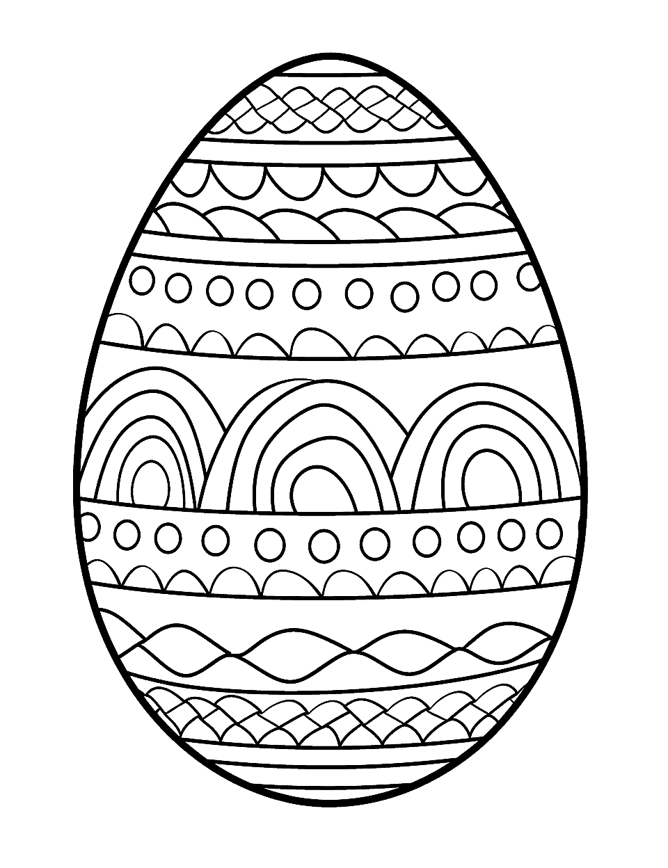 Easy Easter Egg Coloring Page - A simple Easter egg design with patterns and dots for easy coloring.