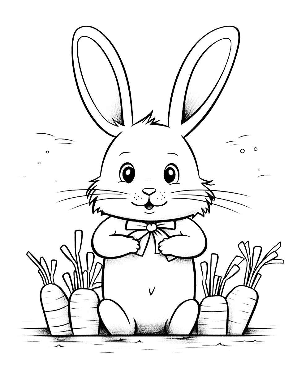 Bunny with Carrots Easter Coloring Page - A bunny holding a bunch of carrots showcasing the natural connection between Easter and springtime.