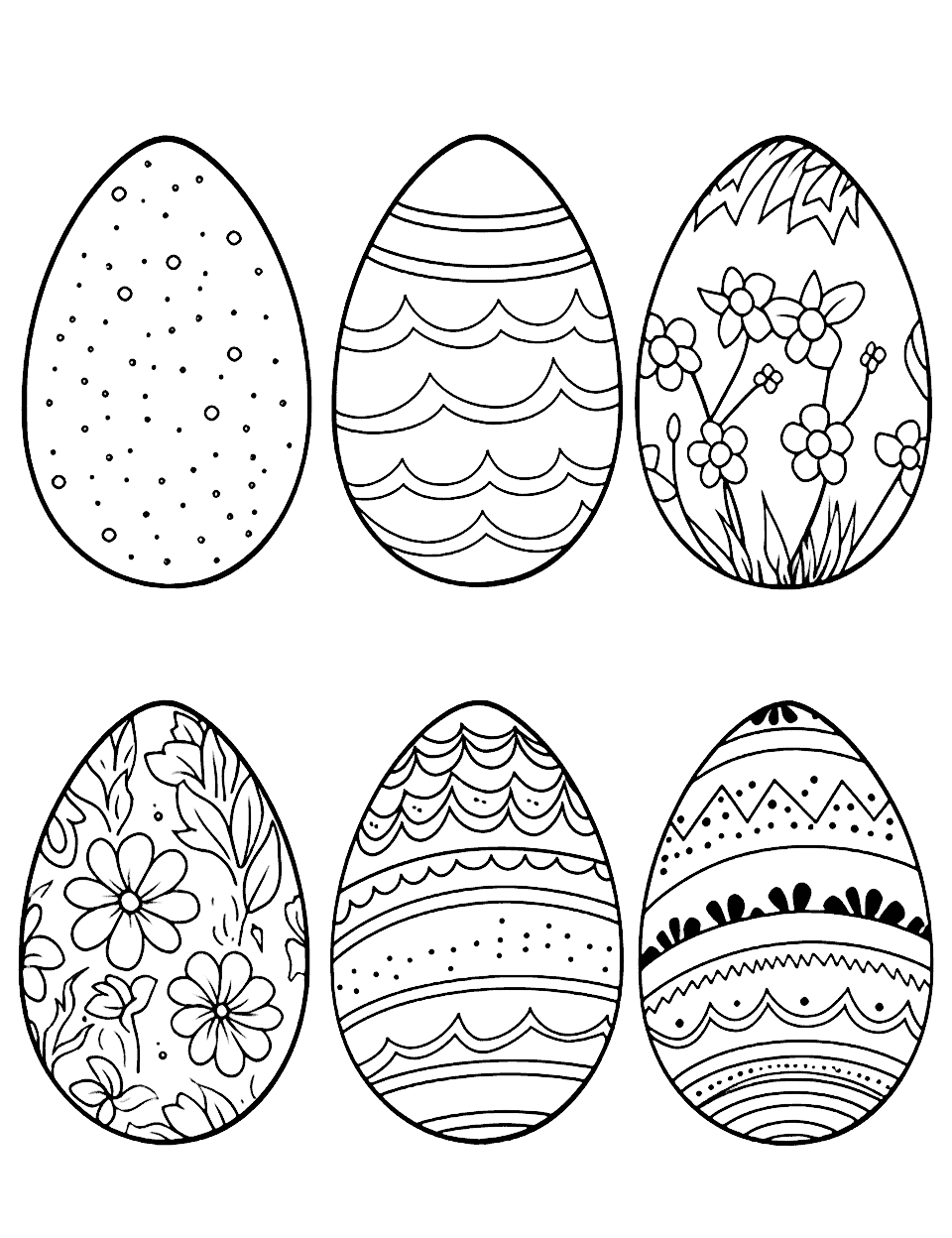 Floral Easter Border Coloring Page - A decorative border featuring intricate floral patterns and Easter-themed elements framing the coloring page and adding an elegant touch.