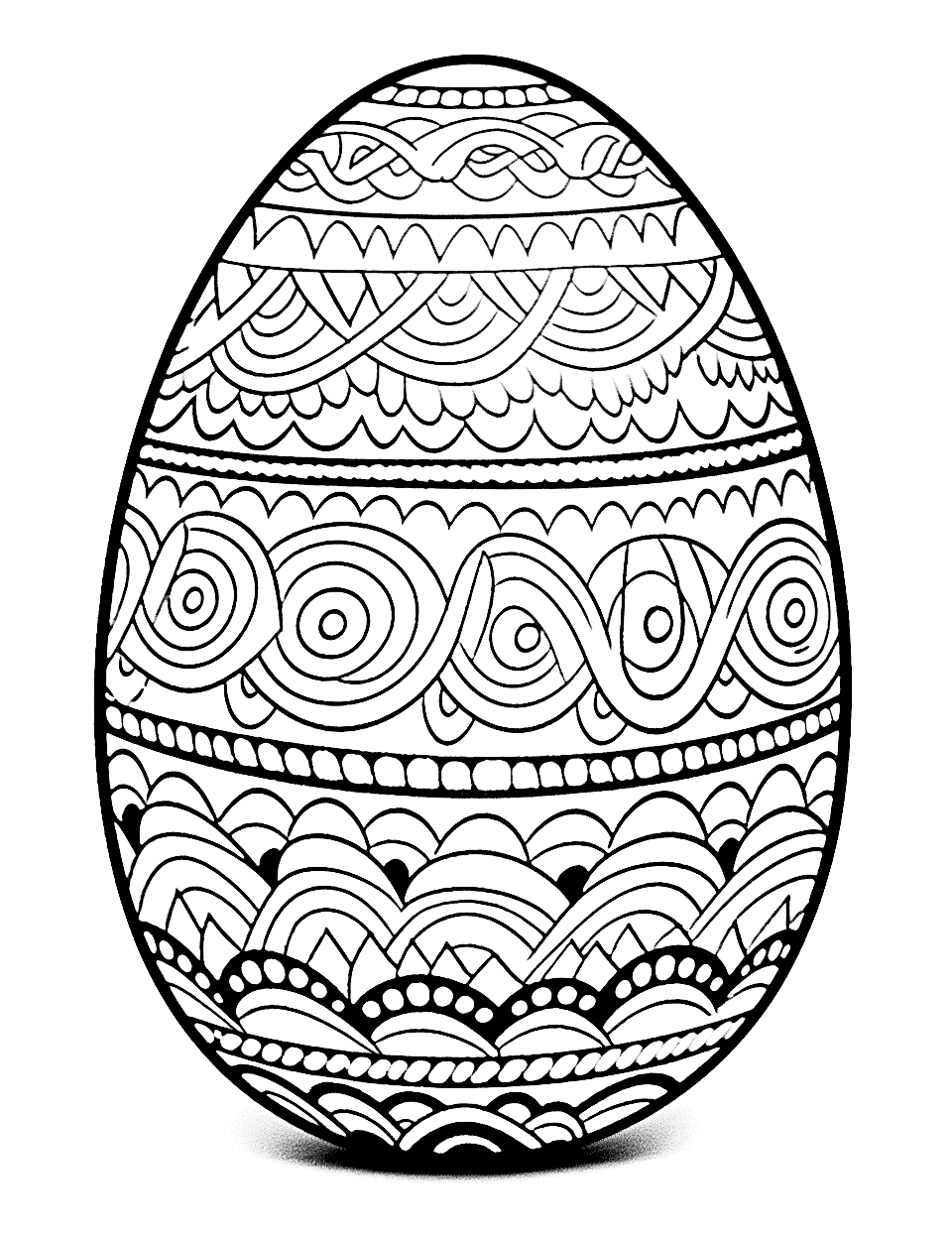 Difficult Easter Egg Coloring Page - An intricately designed Easter egg with intricate patterns and details for older kids to color.