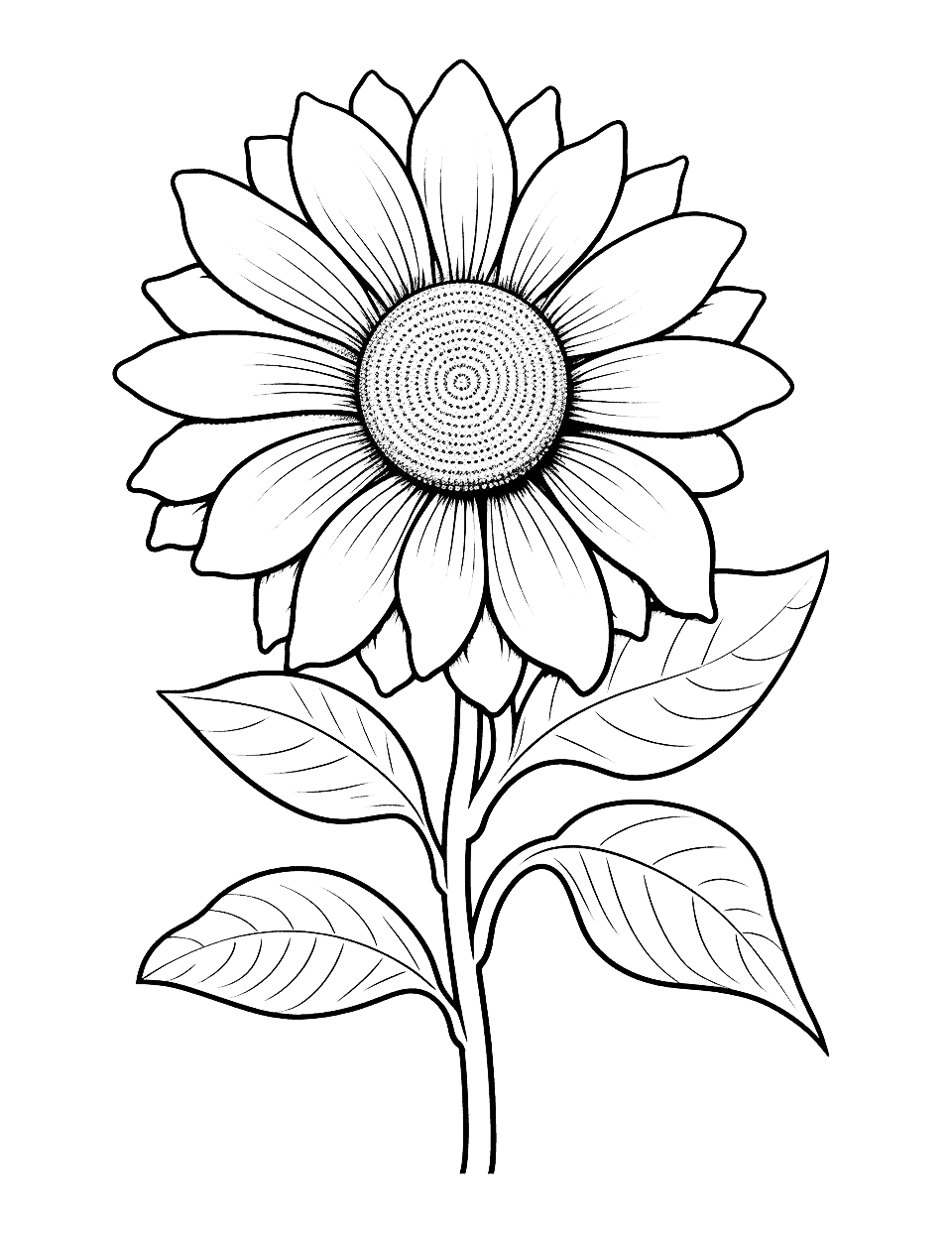 Realistic Sunflower Flower Coloring Page - An advanced, realistic drawing of a sunflower.