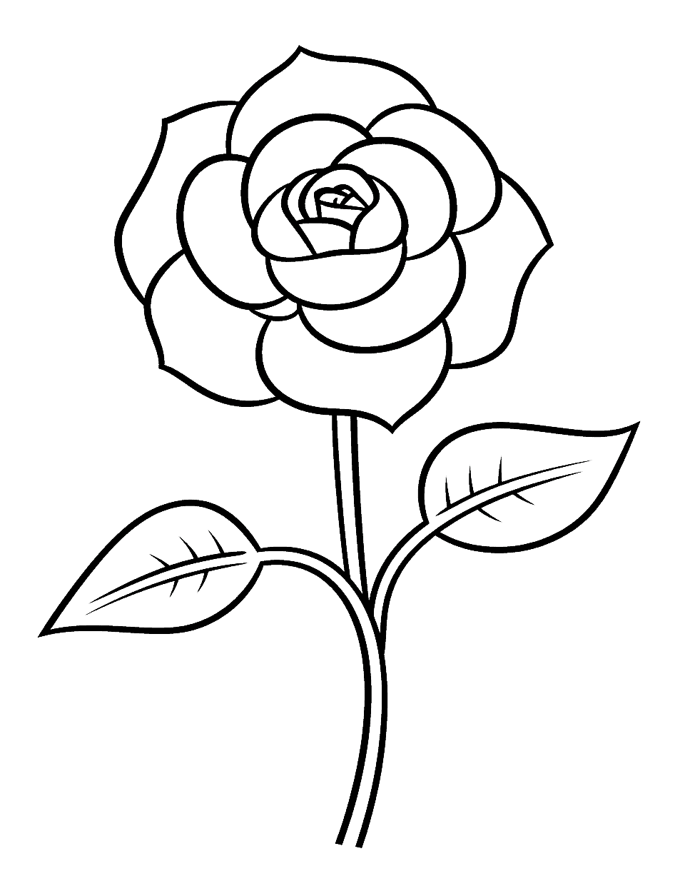Cute Rose for Preschool Flower Coloring Page - A simplified, cute rose suitable for preschool kids.