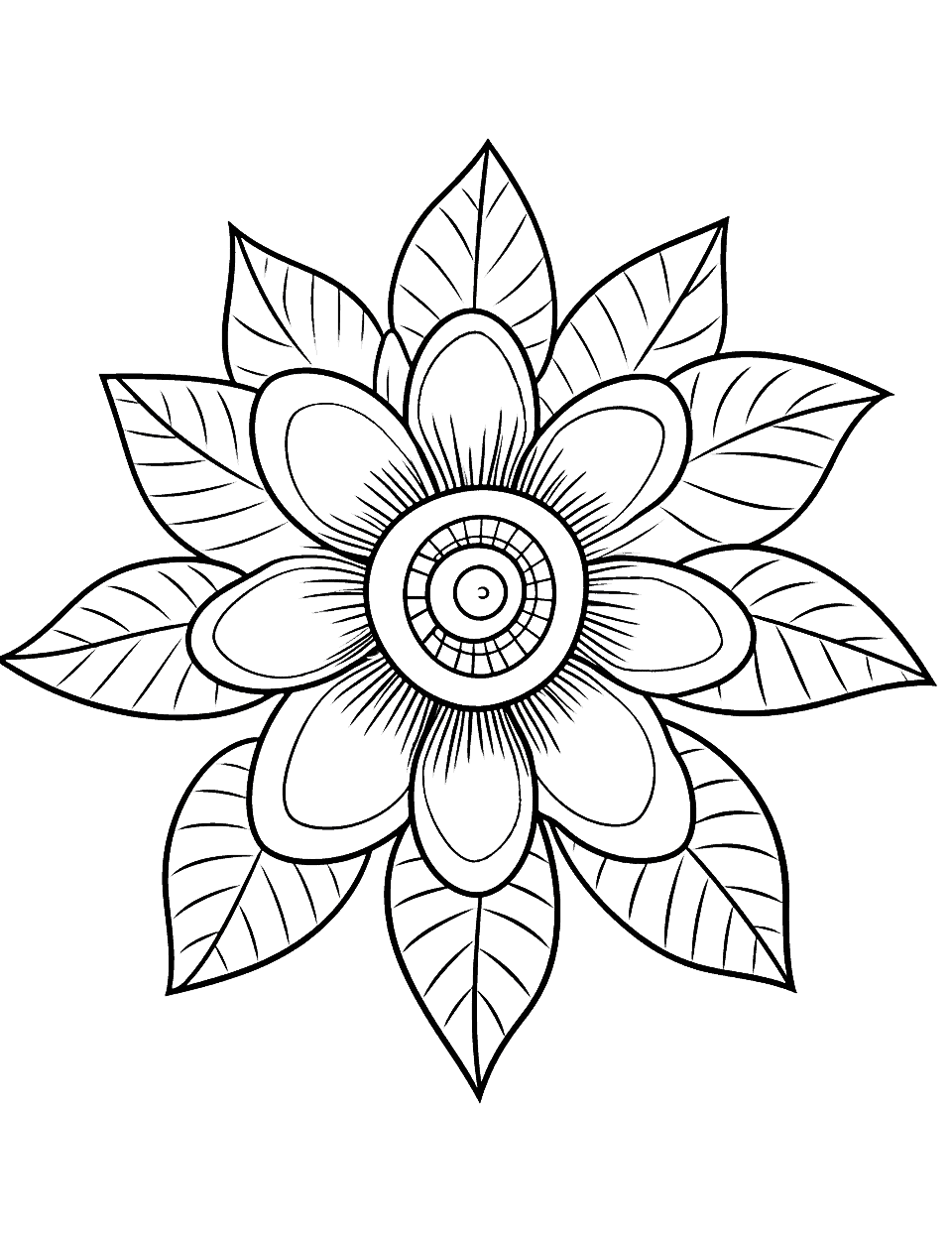 Tropical Flower Mandala Coloring Page - A mandala incorporating tropical flower designs for stress relief.