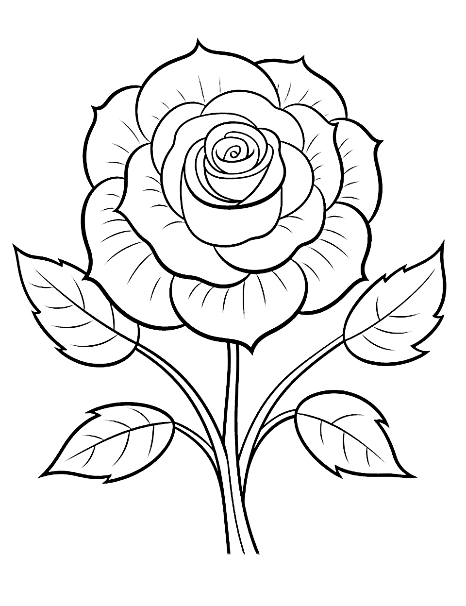 Large, Easy Rose Coloring Page - A large, easy-to-color rose perfect for beginners.