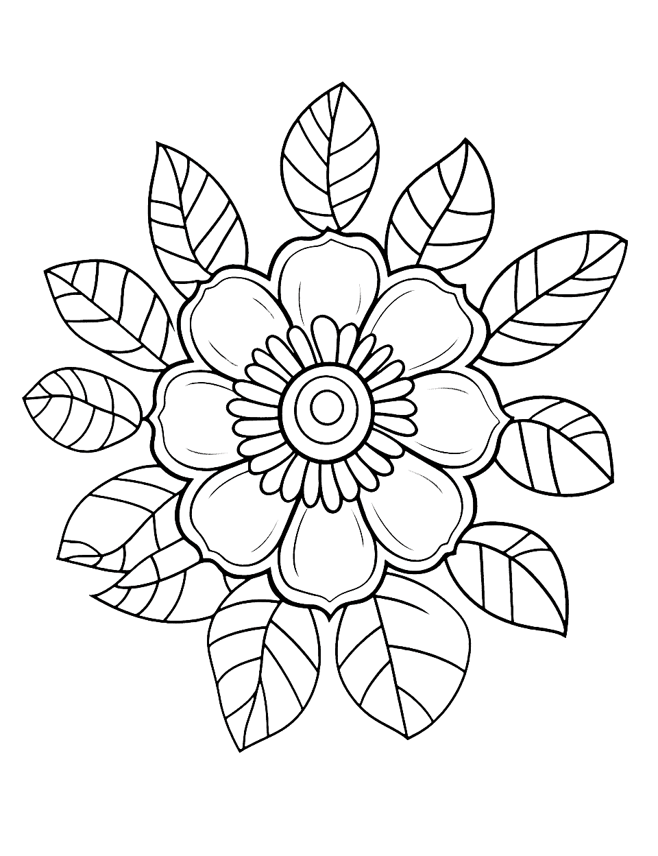 Floral Summer Mandala Flower Coloring Page - A mandala design filled with summer flowers for a bit of stress relief.