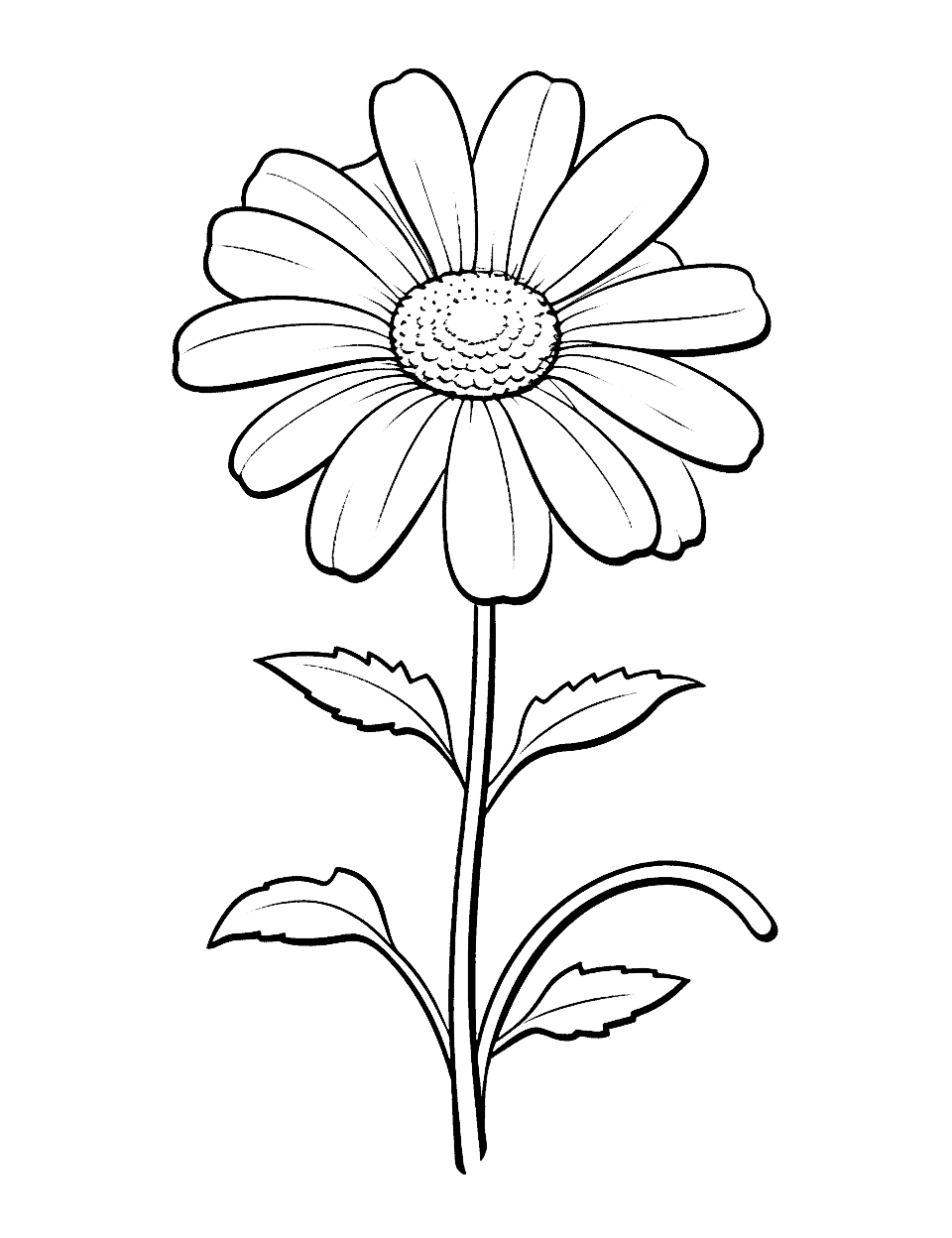 Springtime Daisy Coloring Page - A simple, large daisy coloring page to welcome spring.