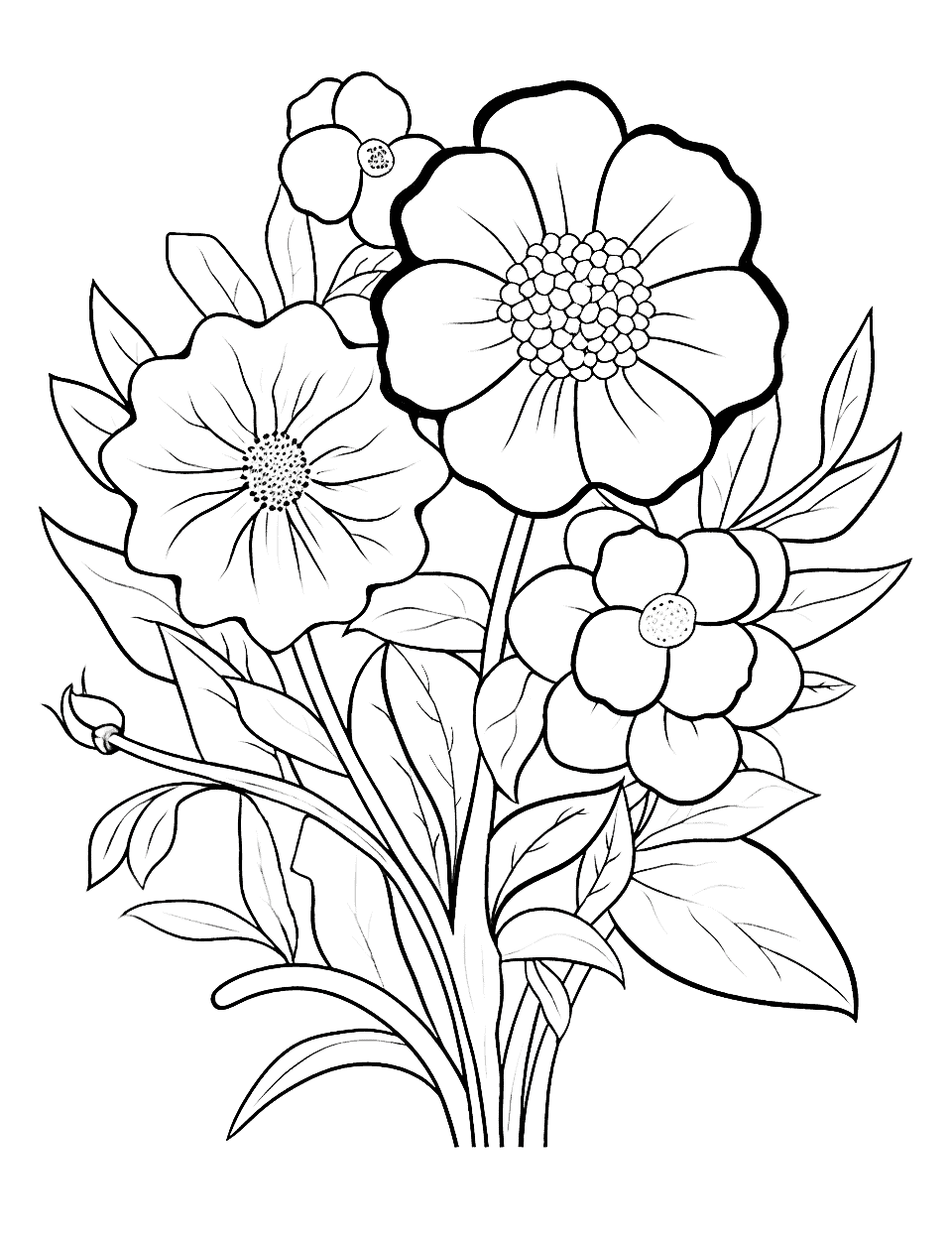 Cool Summer Blossoms Coloring Page - A coloring page featuring a cool arrangement of summer flowers.