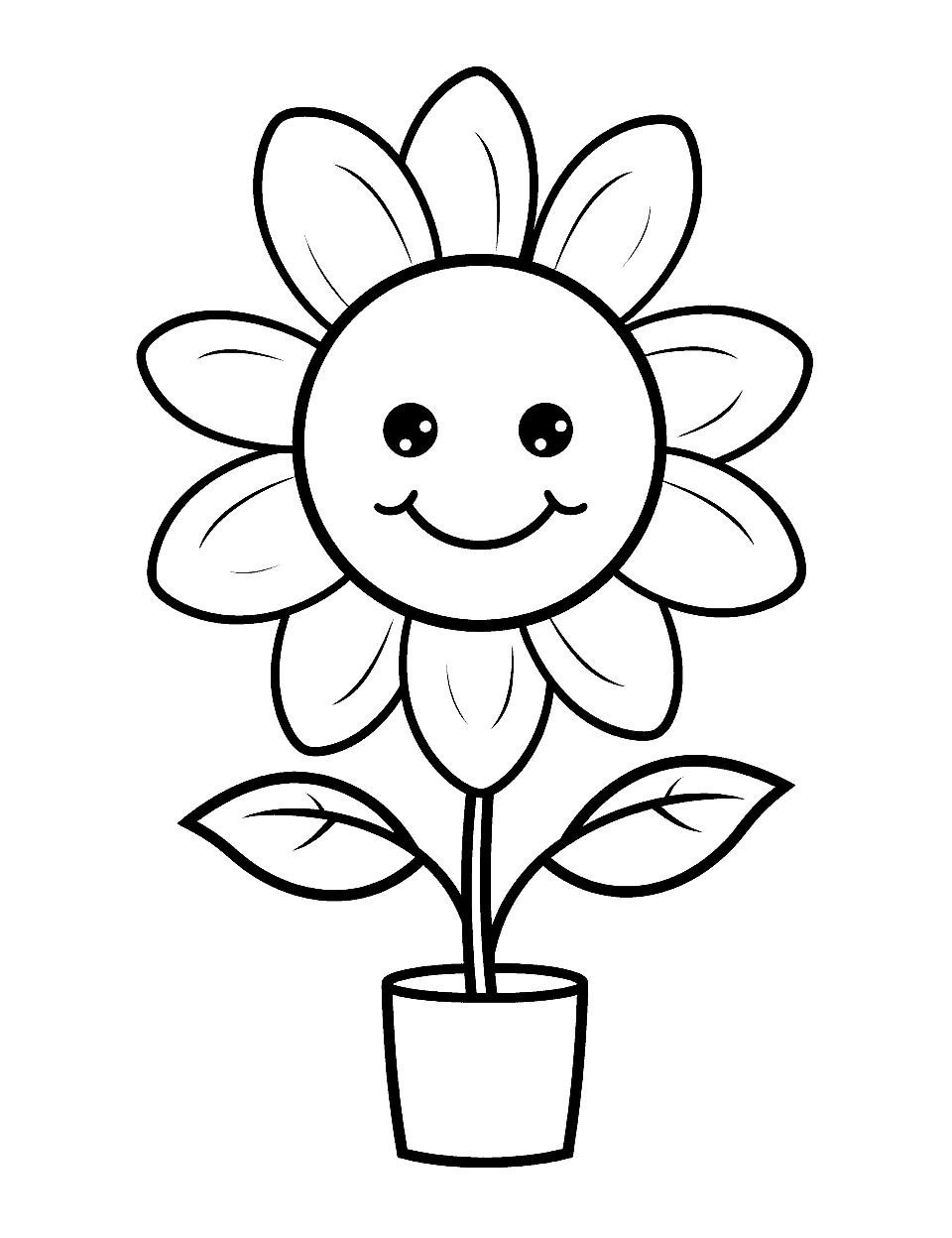 Cute and Easy Sunflower Flower Coloring Page - A cute, simplified sunflower design perfect for preschoolers.