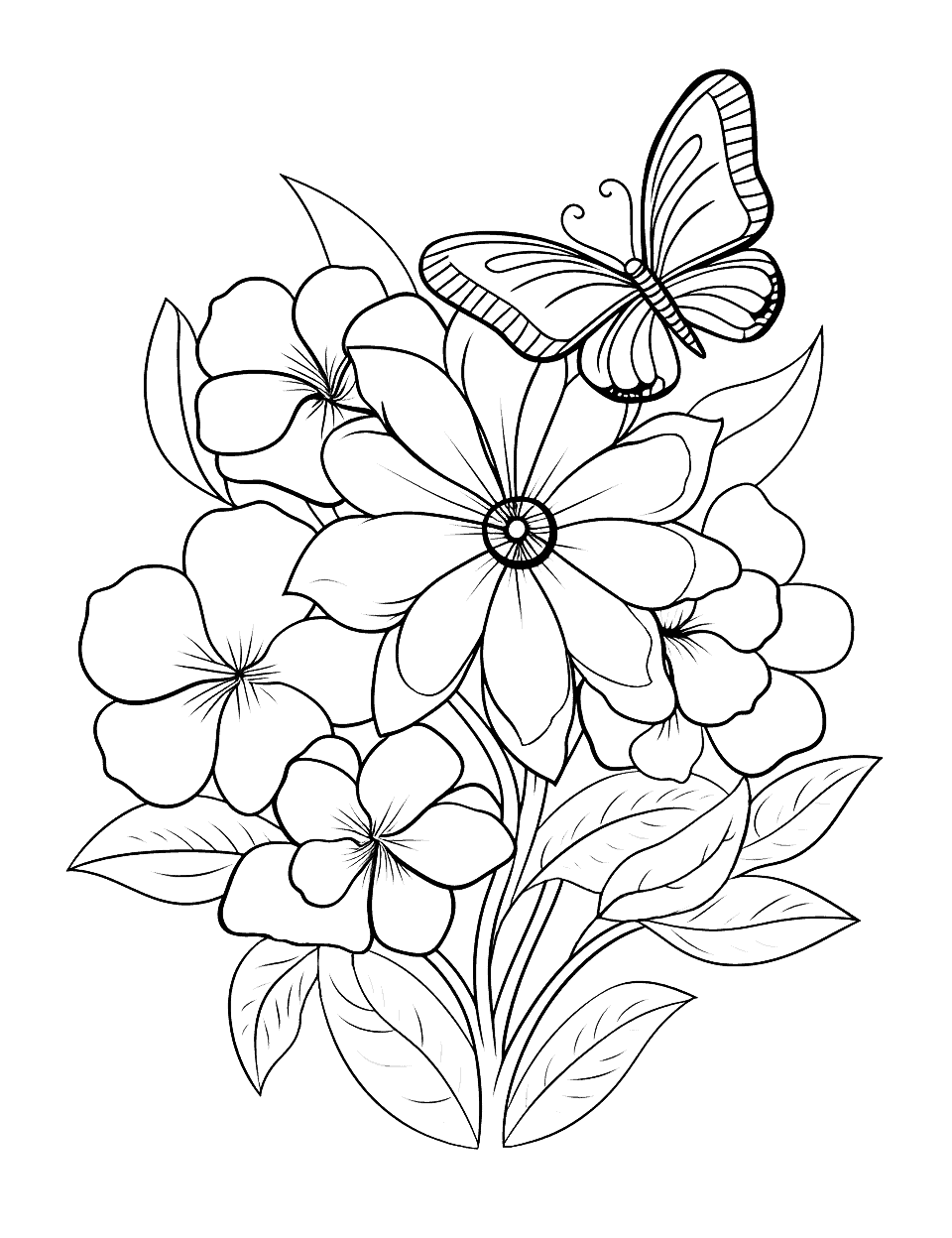 simple butterfly and flower coloring pages