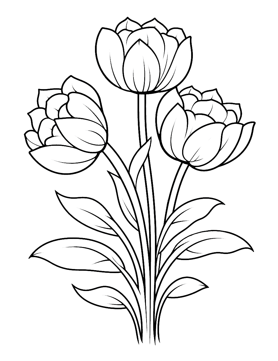 Pretty Tulip Arrangement Flower Coloring Page - A pretty arrangement of tulips to color in.