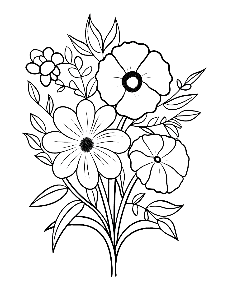 Spring Flower Drawing Coloring Page - A realistic drawing of spring flowers.