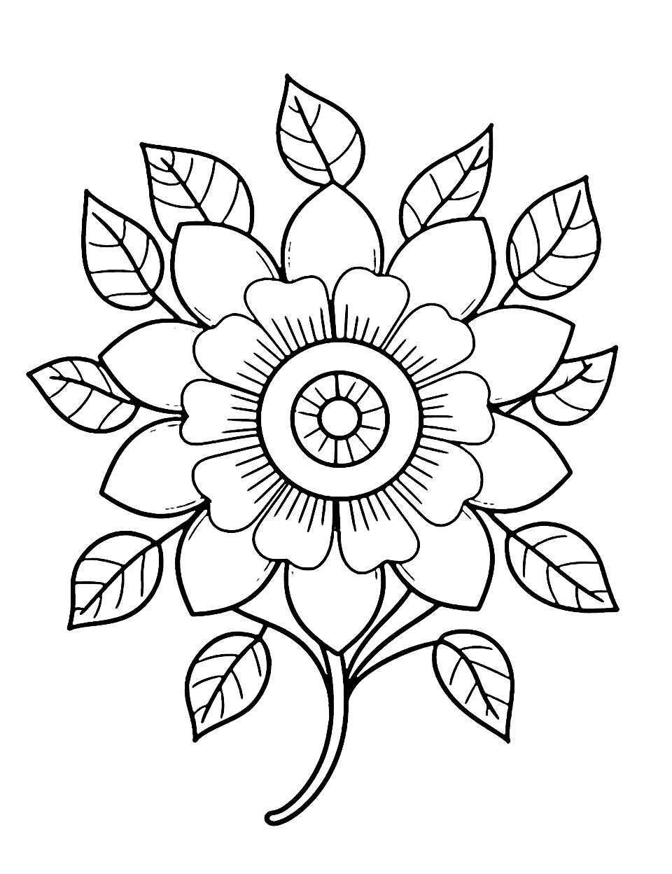 Simple Springtime Mandala Coloring Page - A simple mandala with springtime flower motifs.