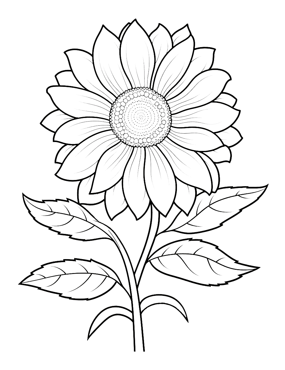 Cool and Realistic Sunflower Flower Coloring Page - An advanced coloring page featuring a cool, realistic sunflower.