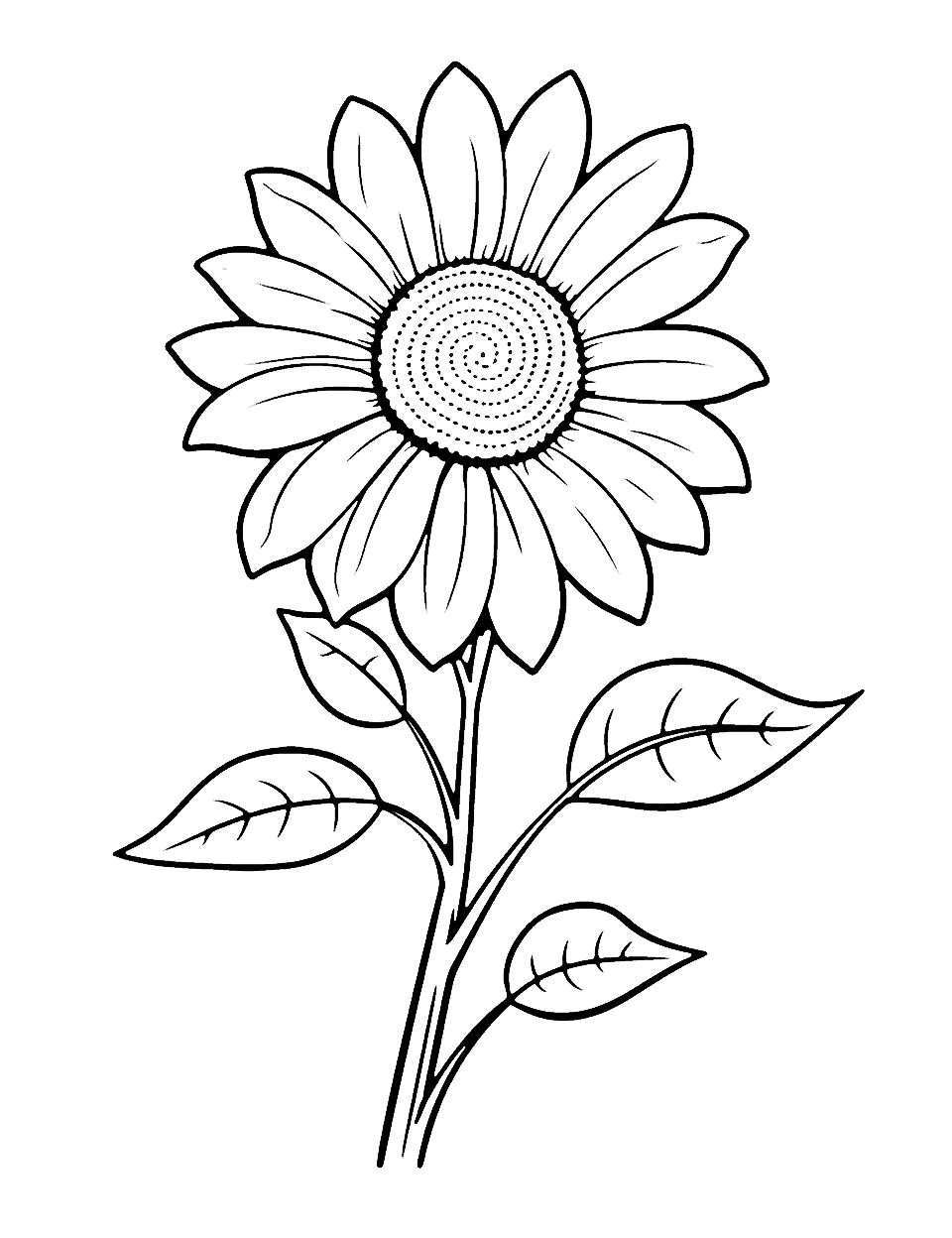Large and Simple Sunflower Flower Coloring Page - A sunflower design that’s large and simple for young kids to color.