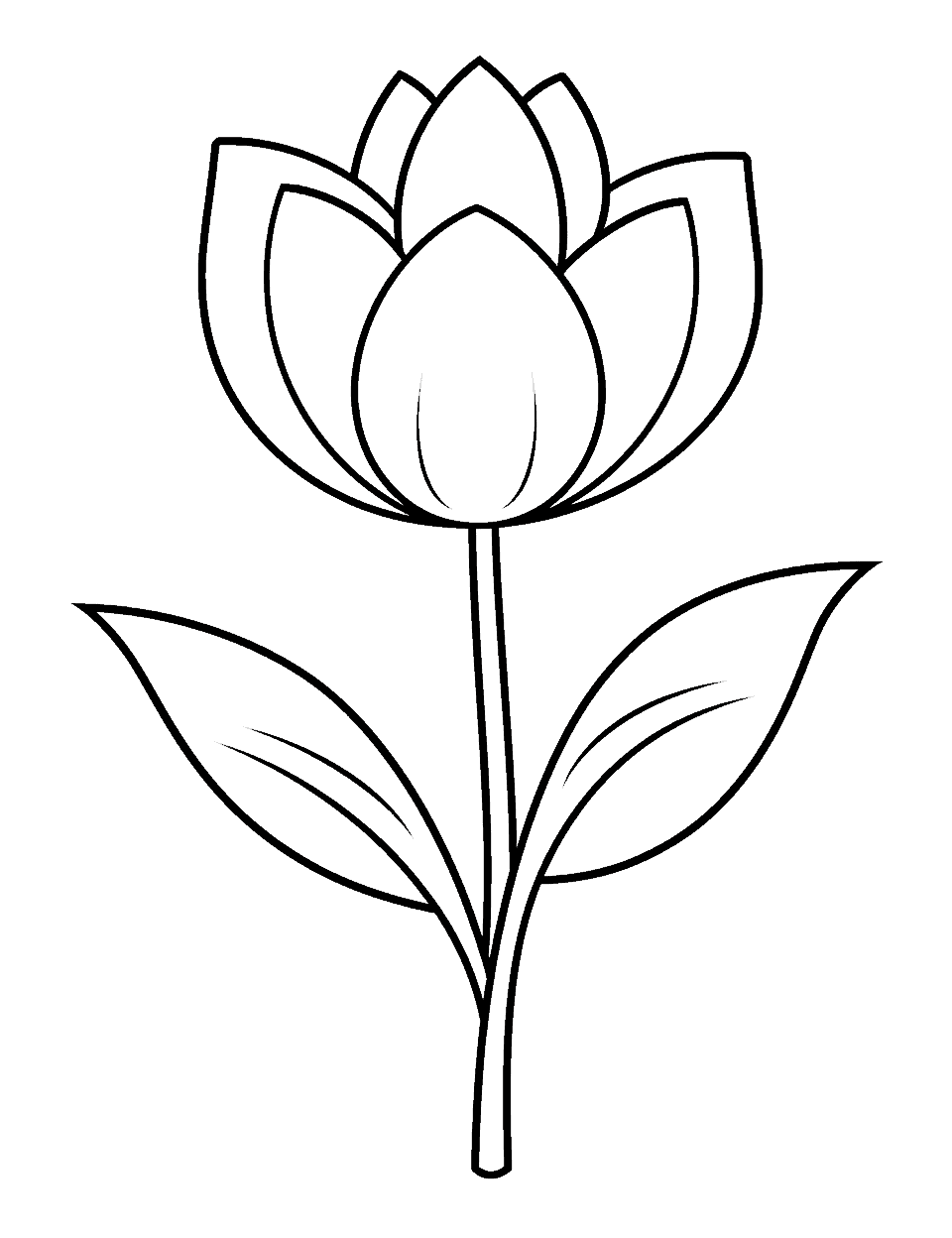 Easy and Cute Tulip Flower Coloring Page - A large, easy-to-color tulip with a cute design.