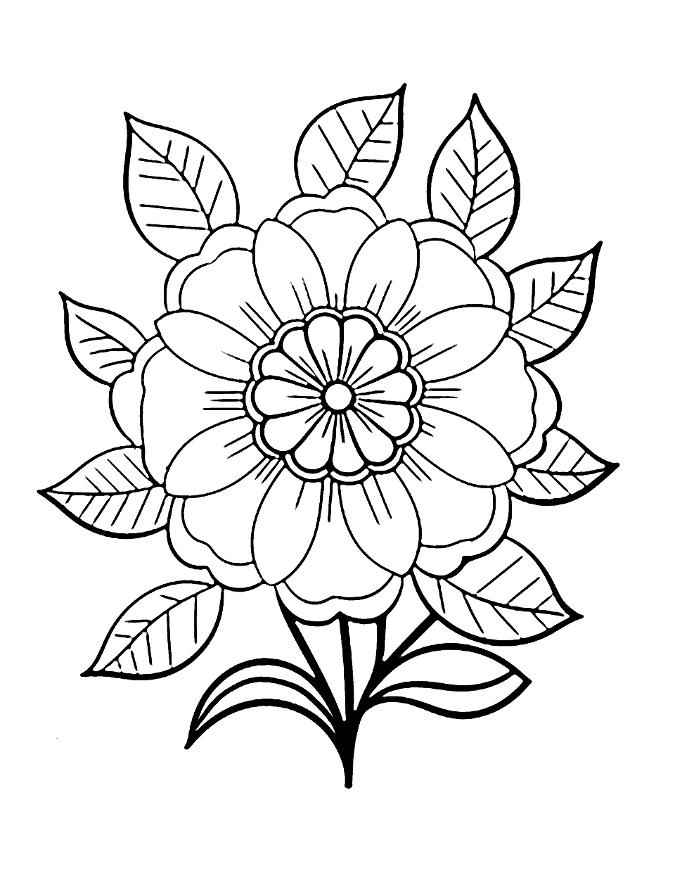 Spring Mandala Flower Coloring Page - A mandala design incorporating spring flowers for a bit of stress relief.