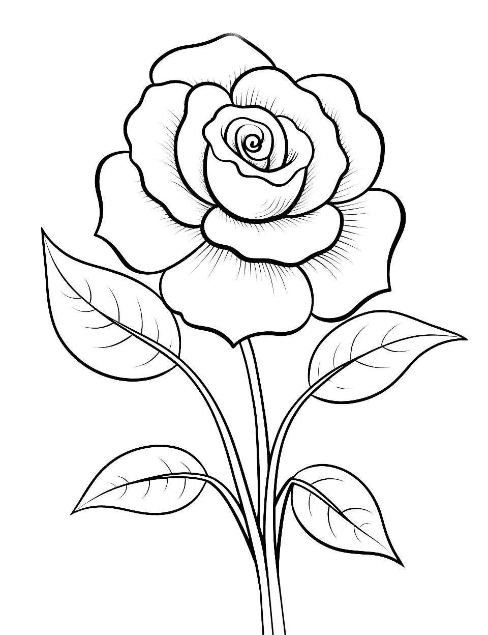 Pretty Rose Drawing Flower Coloring Page - A pretty, detailed drawing of a rose to color.