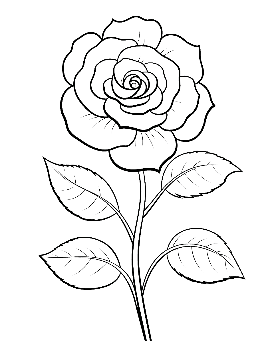 Realistic Rose for Advanced Colorists Flower Coloring Page - A realistic rose drawing, perfect for advanced colorists.