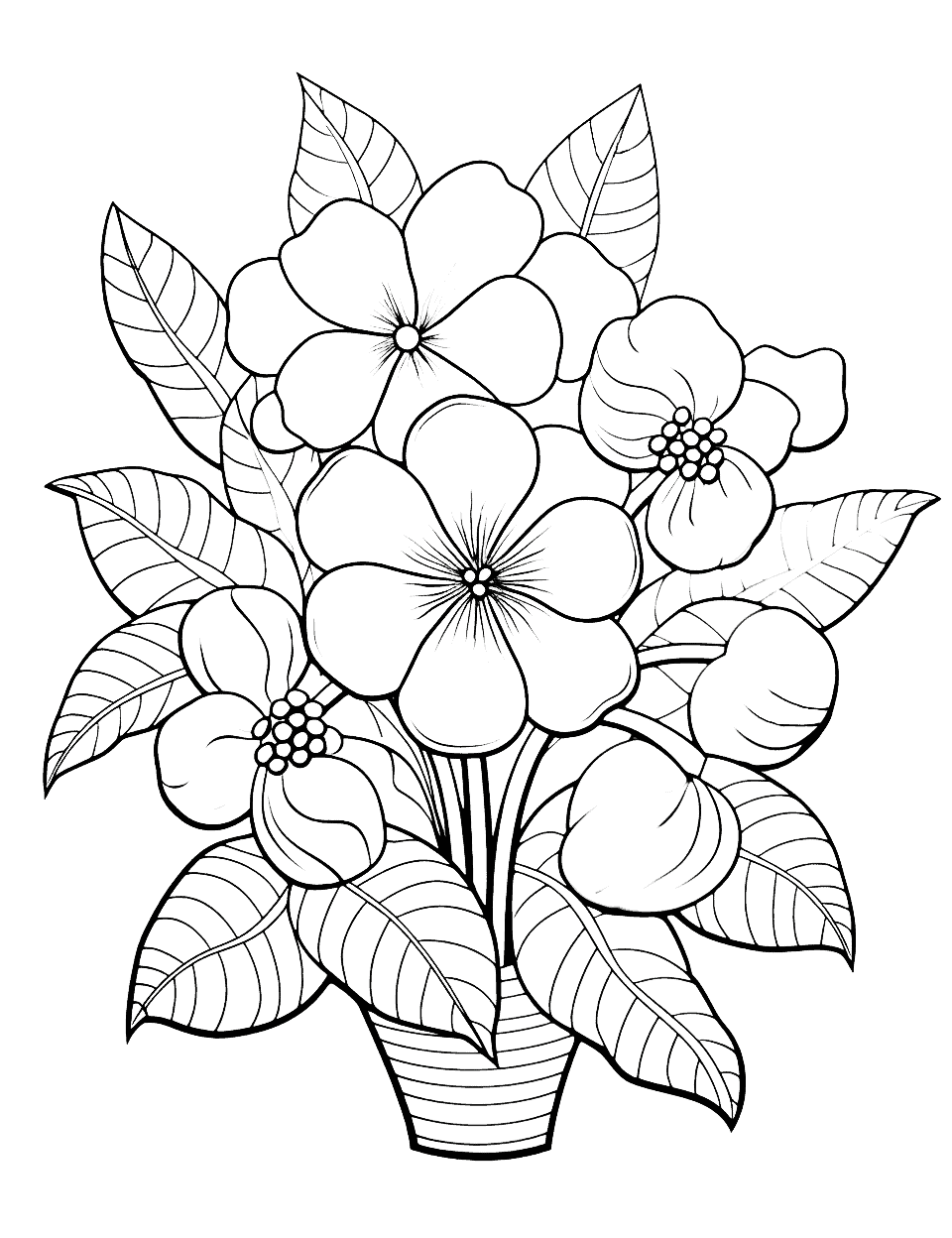 Tropical Paradise Flower Coloring Page - Coloring page featuring a variety of tropical flowers.