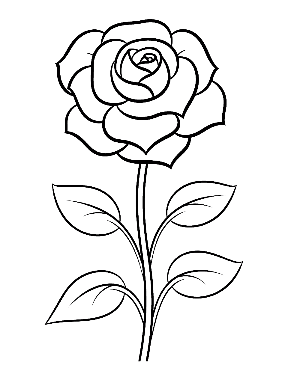 Simple Rose for Preschool Flower Coloring Page - A simplified, large rose design perfect for preschoolers.
