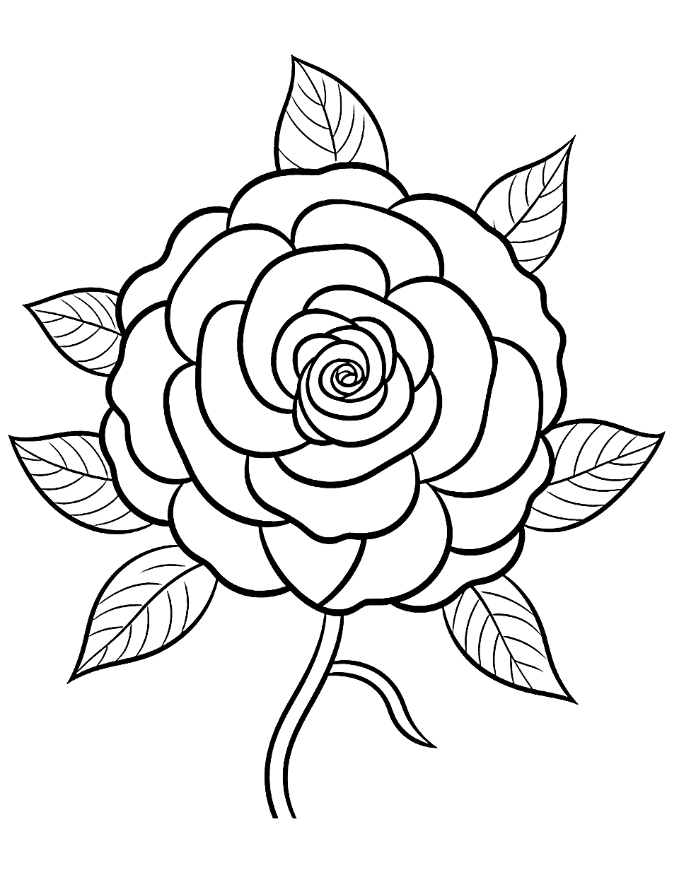 Stress Relief with Rose Mandala Flower Coloring Page - A complex rose mandala designed for relaxation and stress relief.