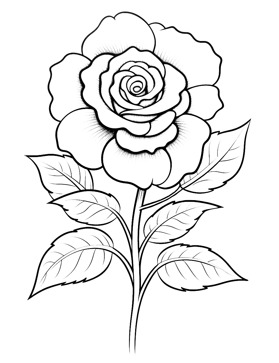 Realistic Rose for Stress Relief Coloring Page - A detailed, realistic rose that can be colored for relaxation.