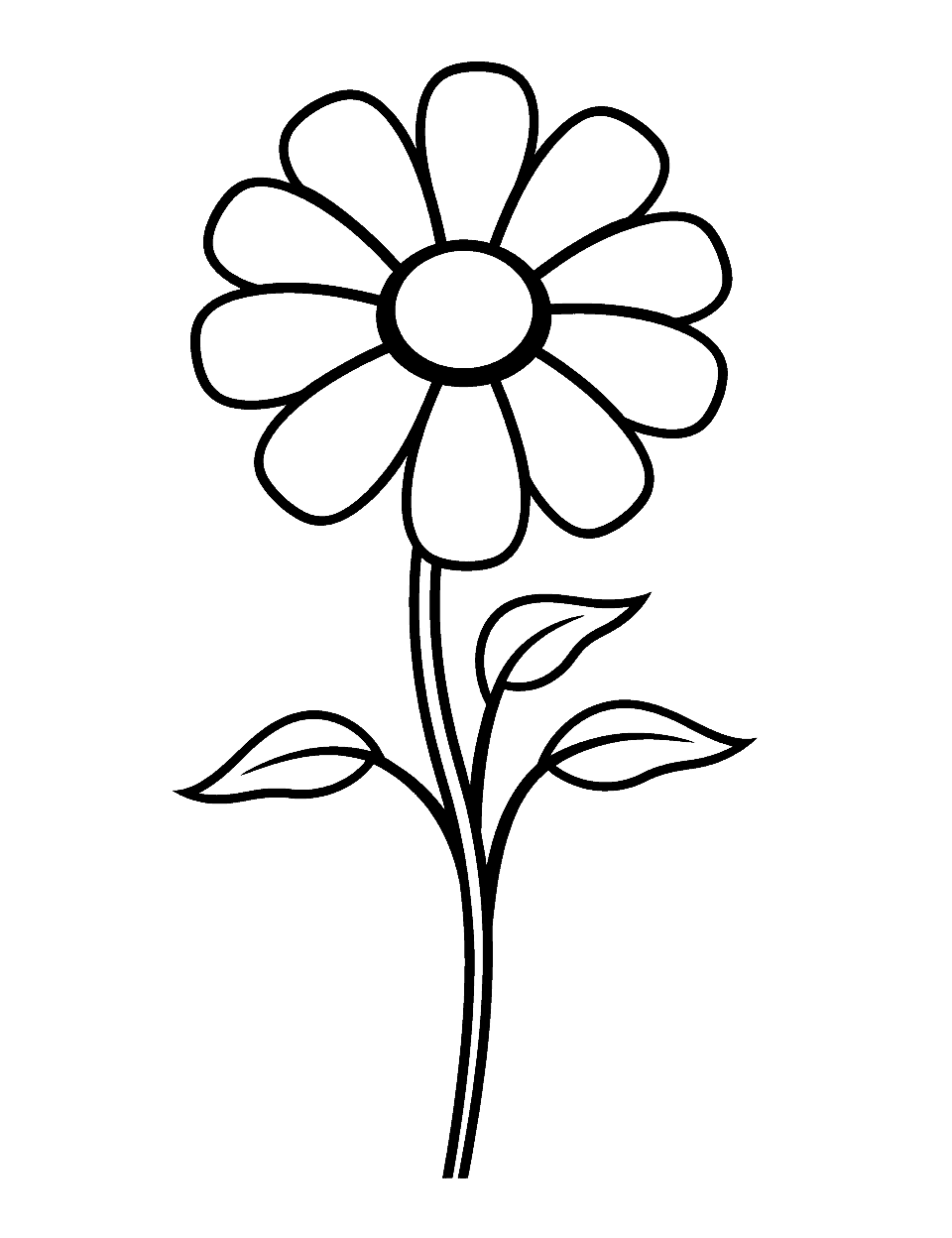 Simple Daisy for Preschool Flower Coloring Page - A simple, large daisy design perfect for preschool kids.
