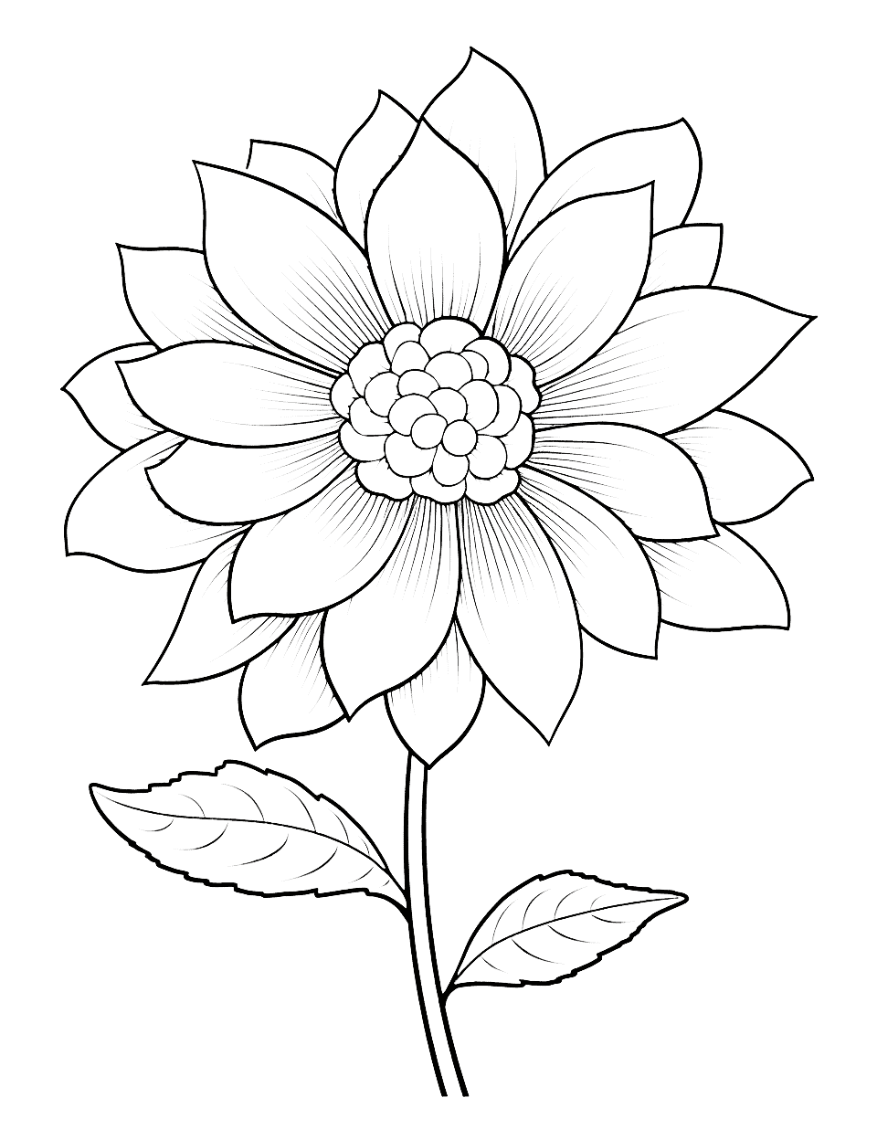Pretty Petals Flower Coloring Page - A flower drawing showcasing a beautiful flower with pretty, detailed petals.