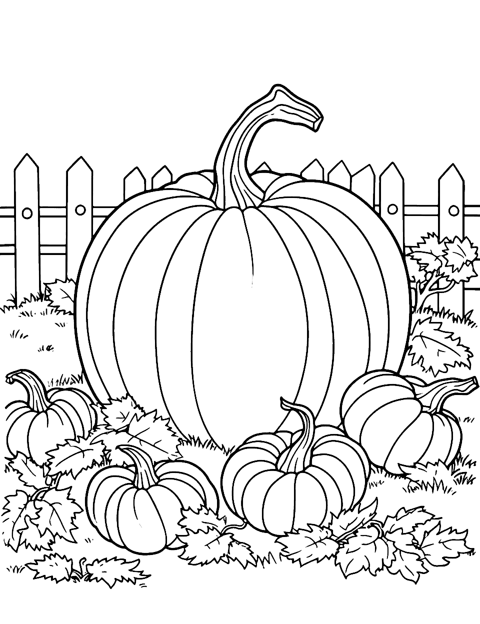 Pumpkin Harvest Time Thanksgiving Coloring Page - A coloring page showing the process of harvesting pumpkins.